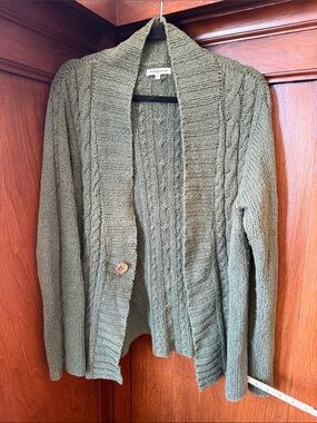 Indigenous Olive Cable-Knit Shawl Collar Cardigan 100% Cotton